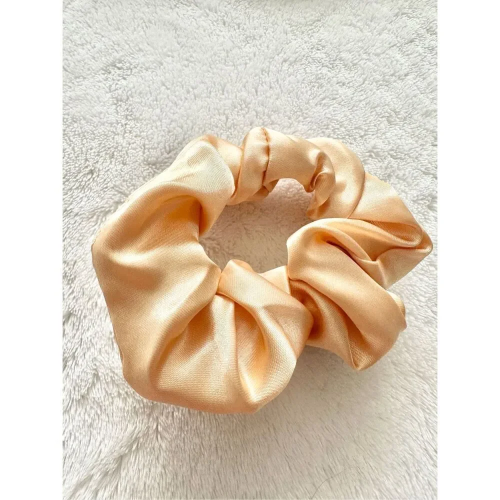 Light golden white color satin hair scrunchie